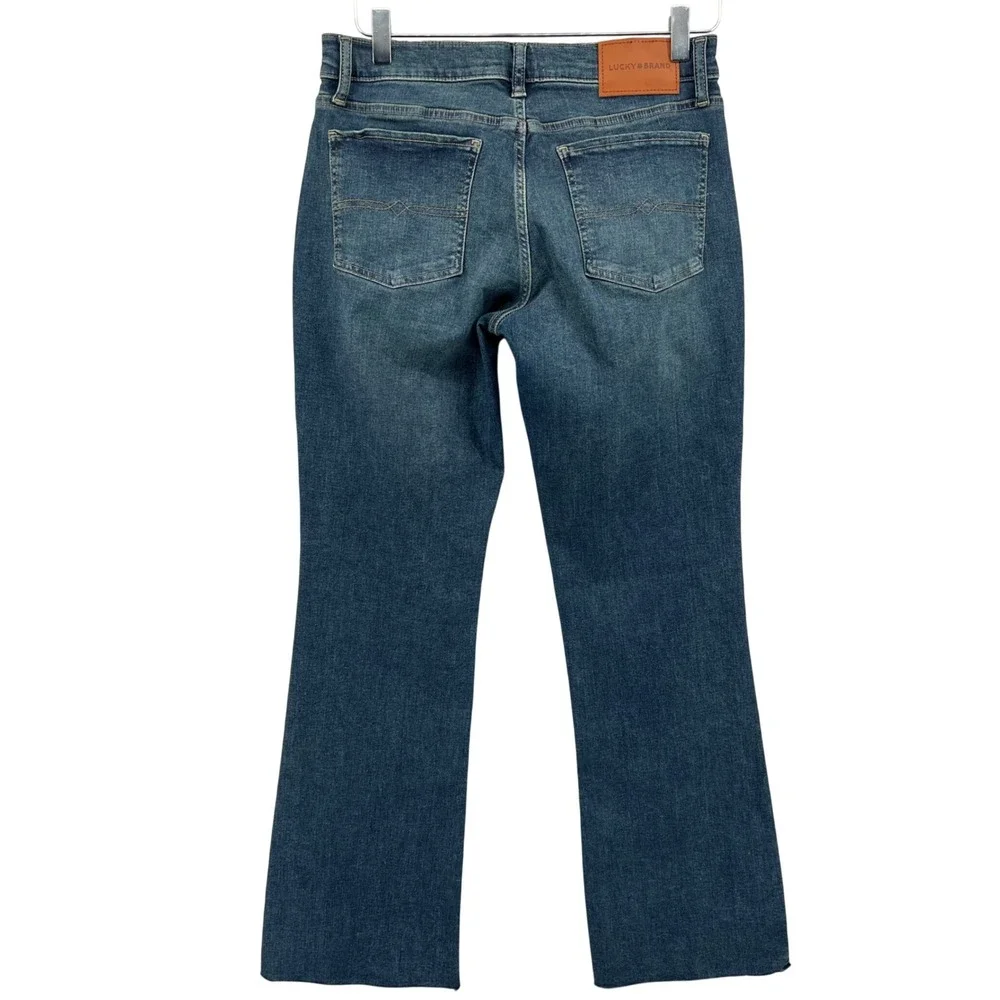 Lucky Brand Sweet Mid Rise Boot Jeans Dark Wash Frayed Hem Size 8/29 A 130240